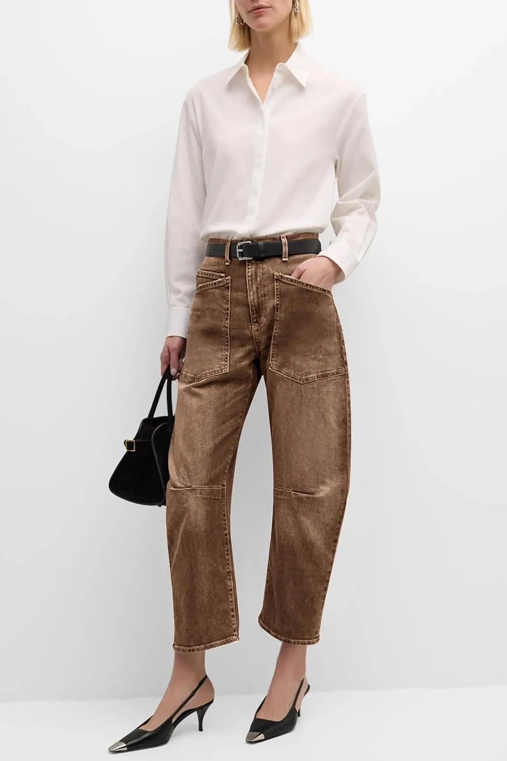PLNOTME Womens Baggy Barrel Jeans Boyfriend High Waisted Wide Leg Cropped Ankle Denim Pants