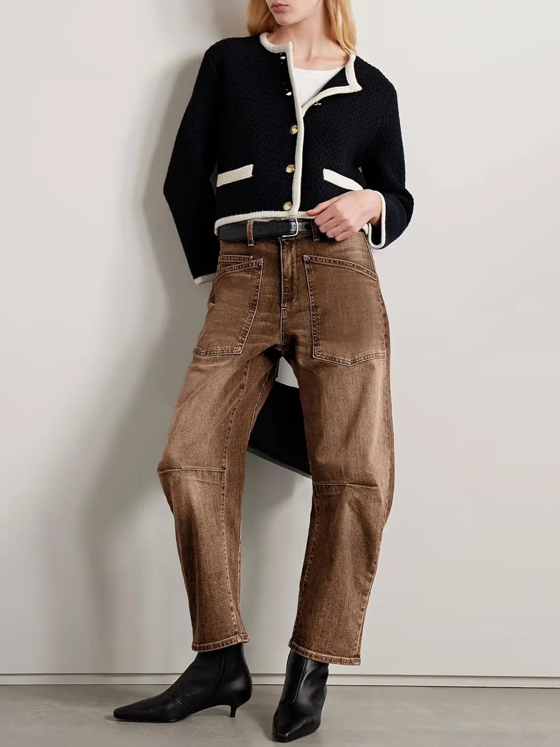 PLNOTME Womens Baggy Barrel Jeans Boyfriend High Waisted Wide Leg Cropped Ankle Denim Pants