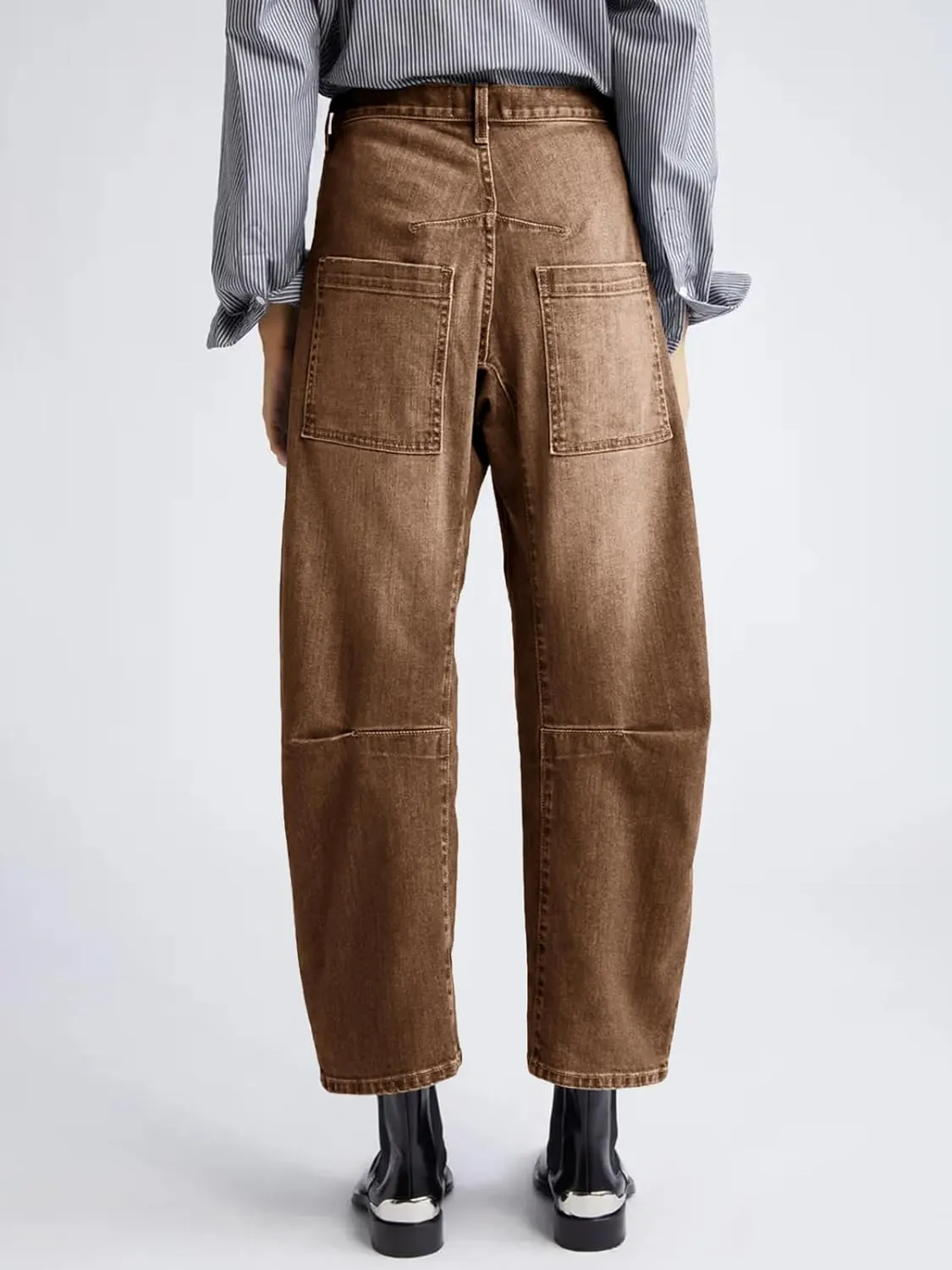PLNOTME Womens Baggy Barrel Jeans Boyfriend High Waisted Wide Leg Cropped Ankle Denim Pants