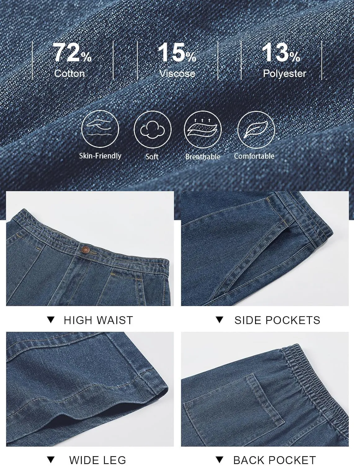 PLNOTME Women's Casual Jean Shorts High Waisted Denim Shorts Wide Leg Summer Shorts with Pockets