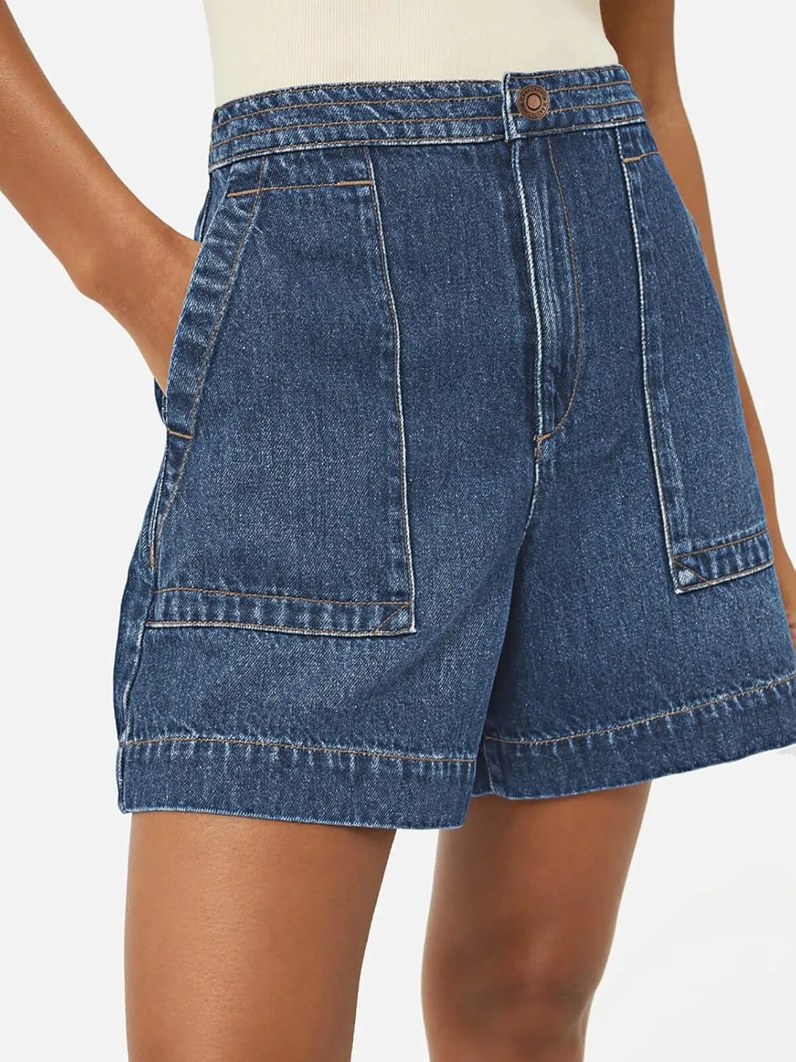 PLNOTME Women's Casual Jean Shorts High Waisted Denim Shorts Wide Leg Summer Shorts with Pockets
