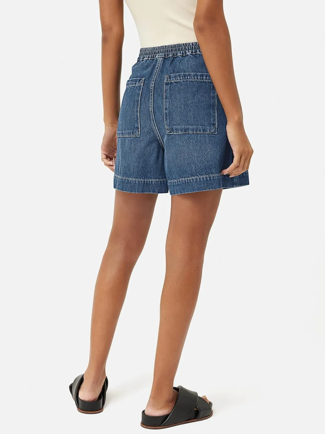 PLNOTME Women's Casual Jean Shorts High Waisted Denim Shorts Wide Leg Summer Shorts with Pockets