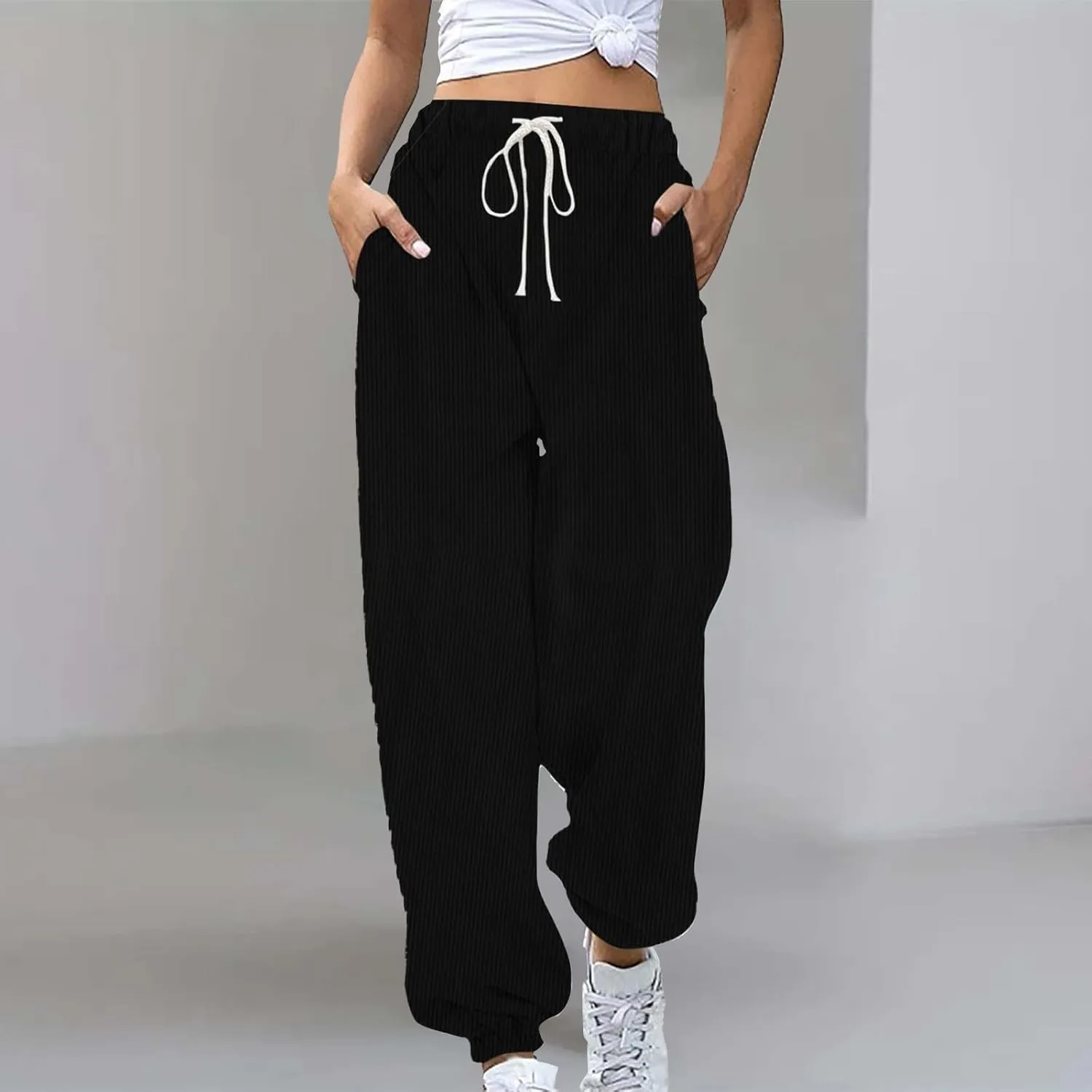 Plus Size Joggers Pants for Women Soft Lounge Sweatpants Casual Loose Comfy Pajama Drawstring Pant with Pocket