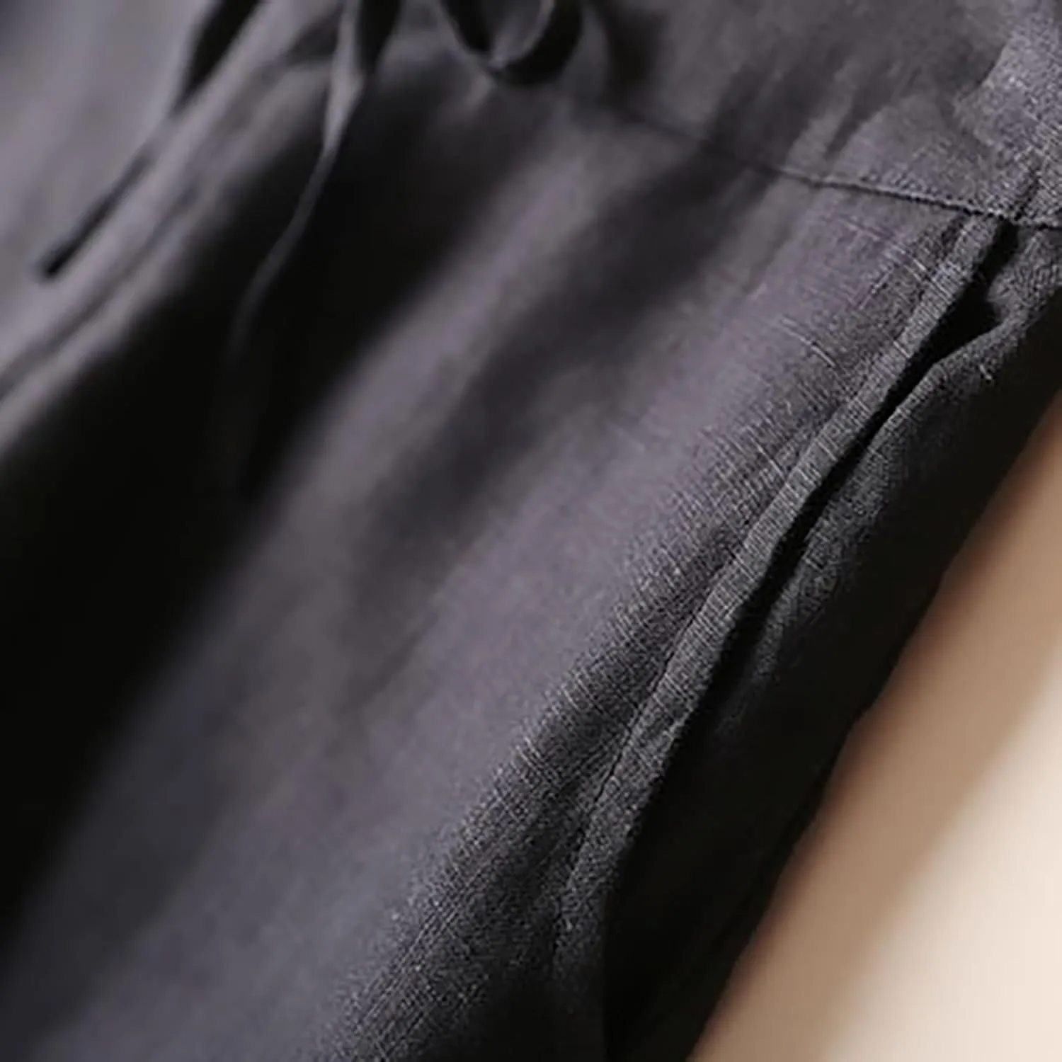 Plus Size Linen Pants Striped Linen Pants High Waist Loose Slit Cropped Pants with Pockets Linen Outfit Women Summer