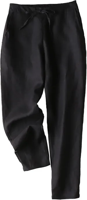 Plus Size Linen Pants Striped Linen Pants High Waist Loose Slit Cropped Pants with Pockets Linen Outfit Women Summer