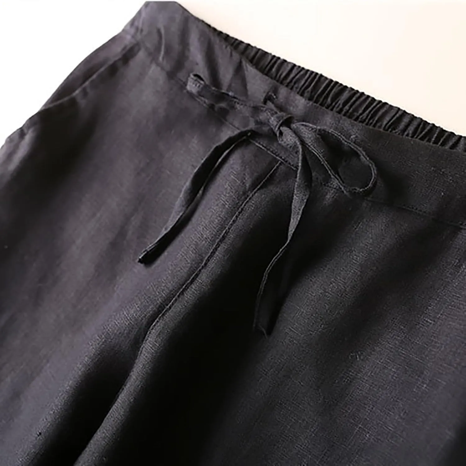 Plus Size Linen Pants Striped Linen Pants High Waist Loose Slit Cropped Pants with Pockets Linen Outfit Women Summer