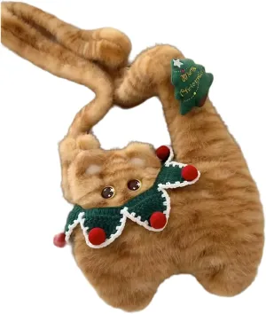 Plush Cute Cat Crossbody Bag for Women Girls, Adorable Animal Furry Shoulder Purse, Lightweight Soft Handbag