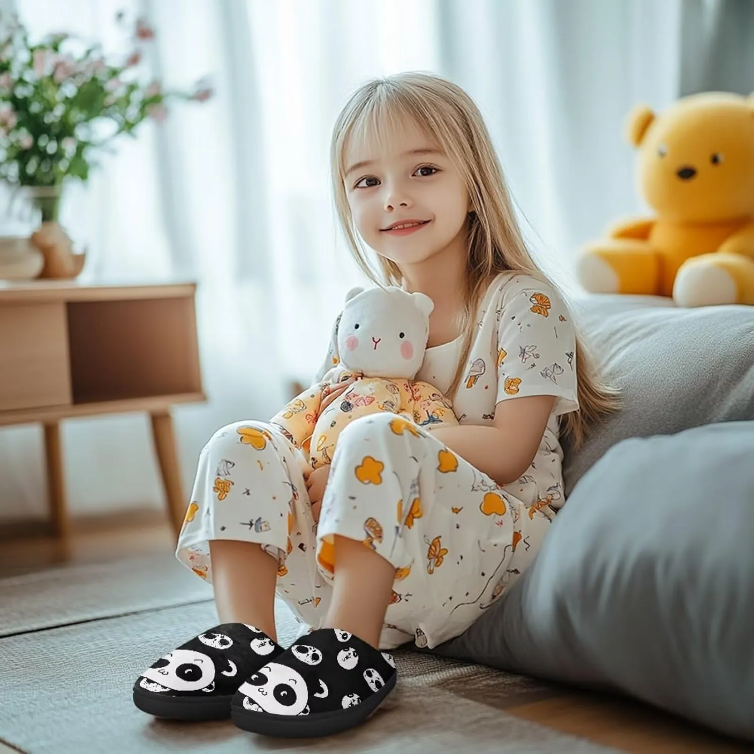 Plush Slippers for Kids Warm Bedroom Slippers Anti-slip House Shoes for Indoor Outdoor