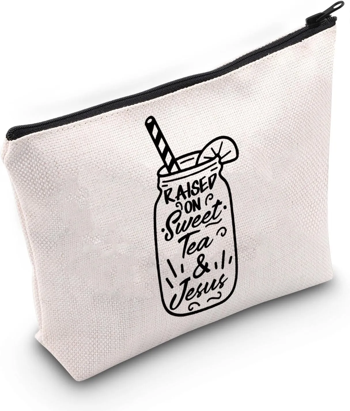 POFULL Bible Christian Gifts Southern Pride Iced Tea Gifts Raised on Sweet Tea and Jesus Cosmetic Bag (Raised on)