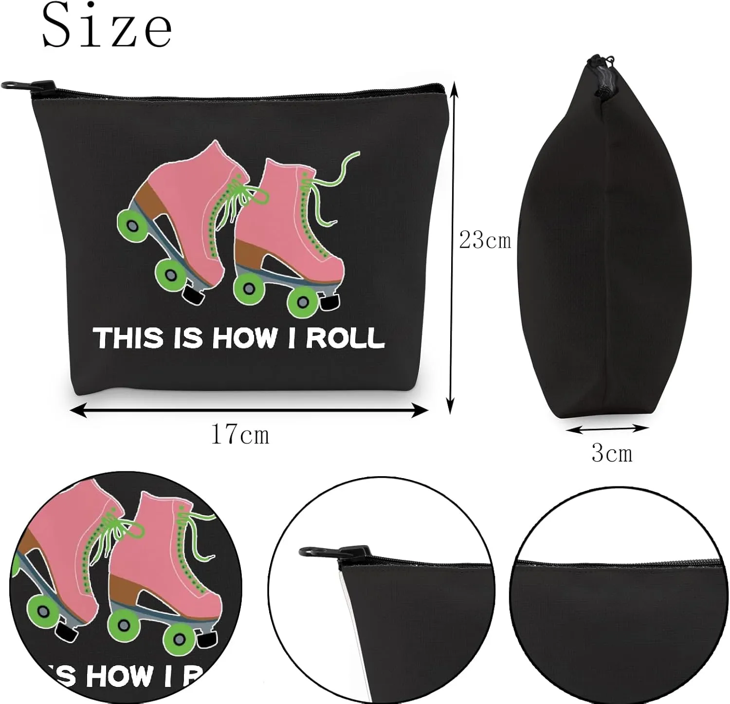 POFULL Roller Skater Gift Roller Skating Lover Makeup Bag This Is How I Roll Cosmetic Bag (Black Roller Skater Bag)