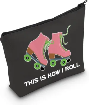 POFULL Roller Skater Gift Roller Skating Lover Makeup Bag This Is How I Roll Cosmetic Bag (Black Roller Skater Bag)