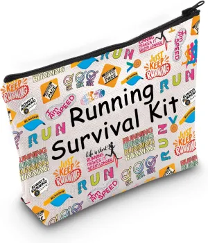 POFULL Running Cosmetic Bag Running Lover Gift Running survival kit Cross Country Running Gift Marathon Lover Zipper Pouch (Running Survival)
