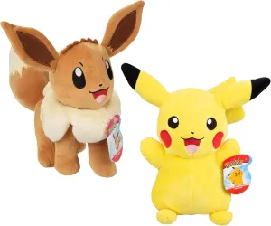 Pokemon Large 12" Eevee & Pikachu Plush, 2-Pack - Officially Licensed - Let's Go Starter Figure Set - Authentic 12-Inch Stuffed Animal Toys - Gift for Kids, Boys, Girls - 2 
