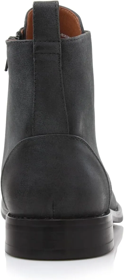 Polar Fox Brooke MPX806061 Grey Woolen and Leather Lace-up Fashion Chukka Boots with Zipper Closure