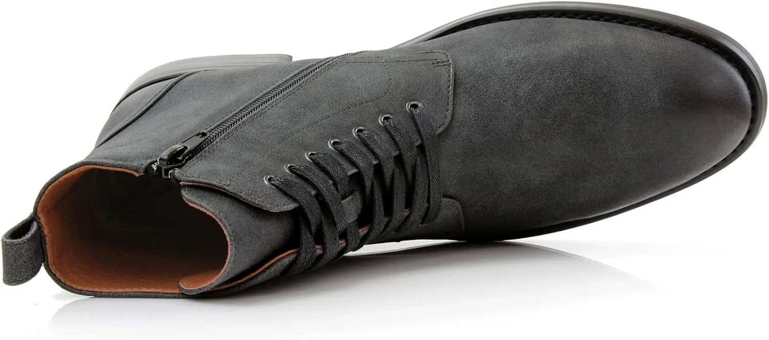 Polar Fox Brooke MPX806061 Grey Woolen and Leather Lace-up Fashion Chukka Boots with Zipper Closure