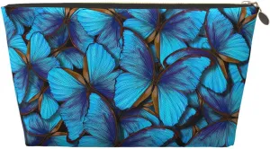 Portable Makeup Bag Zipper Pouch Travel Make up Organizer Bag Toiletry bag Water-resistant Aesthetic PVC Leather Cosmetic Bags for Women and Girls with Blue Butterfly