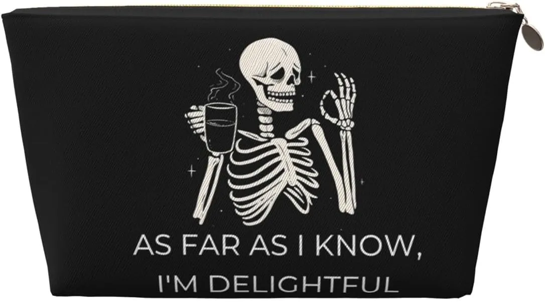 Portable Makeup Bag Zipper Pouch Travel Make up Organizer Bag Toiletry bag Water-resistant Aesthetic PVC Leather Cosmetic Bags for Women and Girls with Skeleton