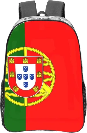 Portuguese Flag Transparent Backpack-16-Inch Pvc Clear Backpack With Side Pockets,Black