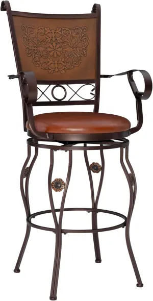 Powell Company Big and Tall Copper Stamped Back Barstool with Arms Bar Stool, Bronze