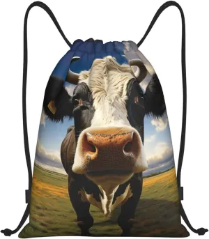 Prairie Cow Drawstring Backpack For Women Men Waterproof Drawstring Bag Cinch Bags Lightweight Gym Bags Medium