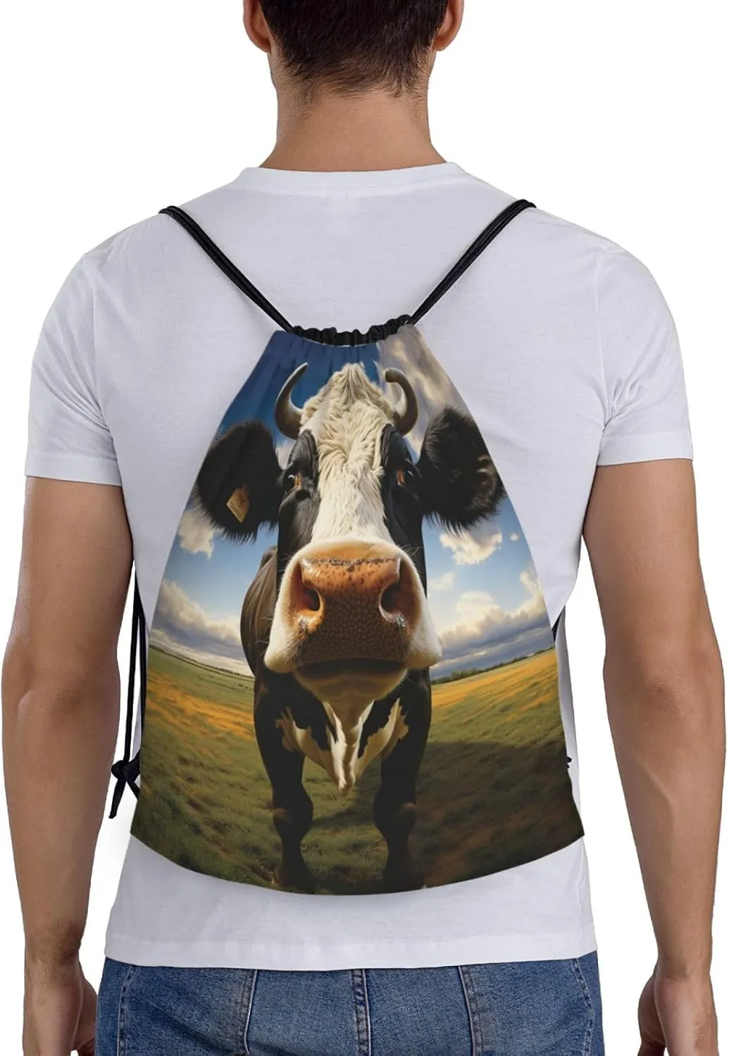 Prairie Cow Drawstring Backpack For Women Men Waterproof Drawstring Bag Cinch Bags Lightweight Gym Bags Medium