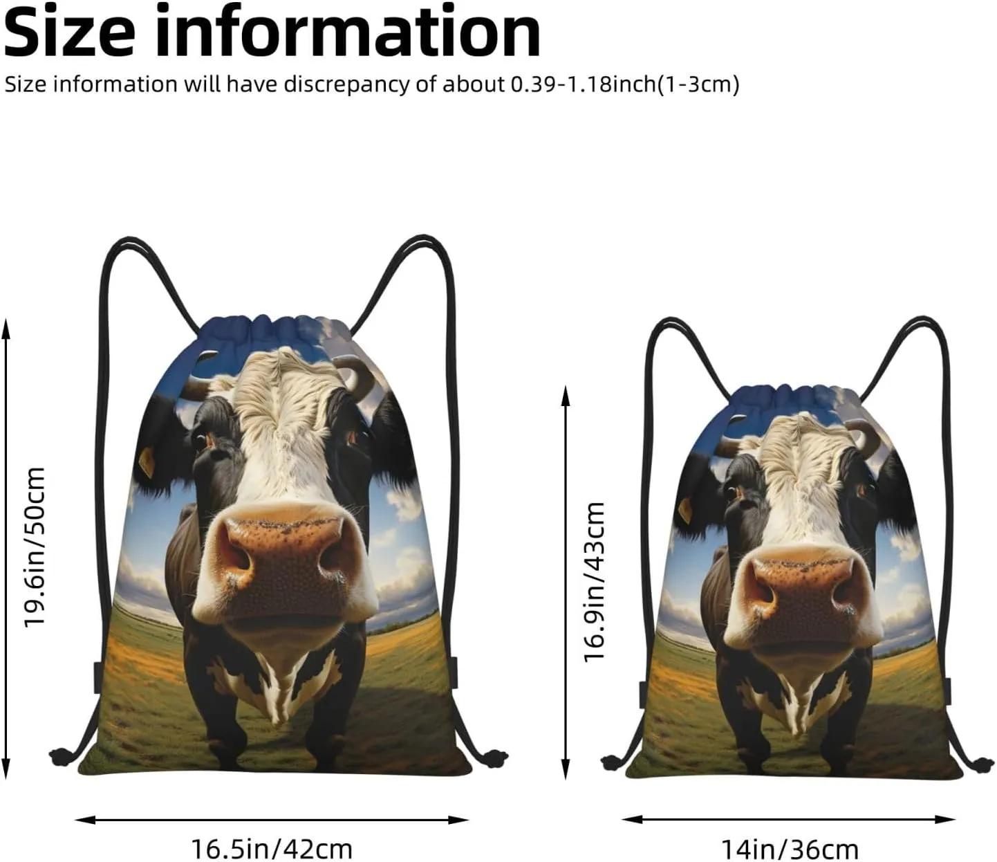Prairie Cow Drawstring Backpack For Women Men Waterproof Drawstring Bag Cinch Bags Lightweight Gym Bags Medium