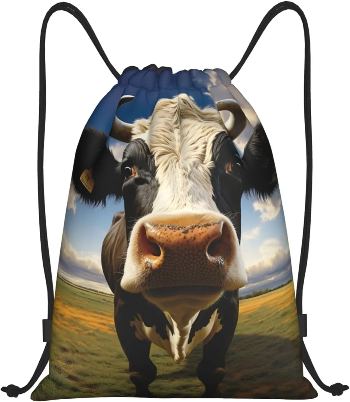 Prairie Cow Drawstring Backpack For Women Men Waterproof Drawstring Bag Cinch Bags Lightweight Gym Bags Medium