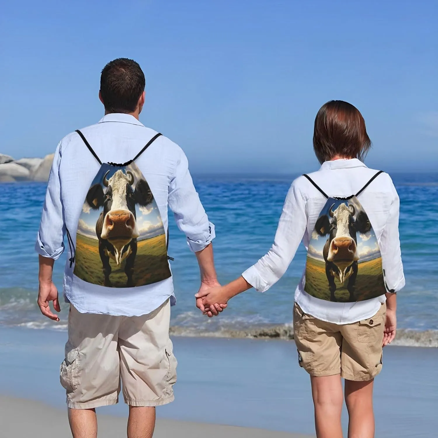 Prairie Cow Drawstring Backpack For Women Men Waterproof Drawstring Bag Cinch Bags Lightweight Gym Bags Medium