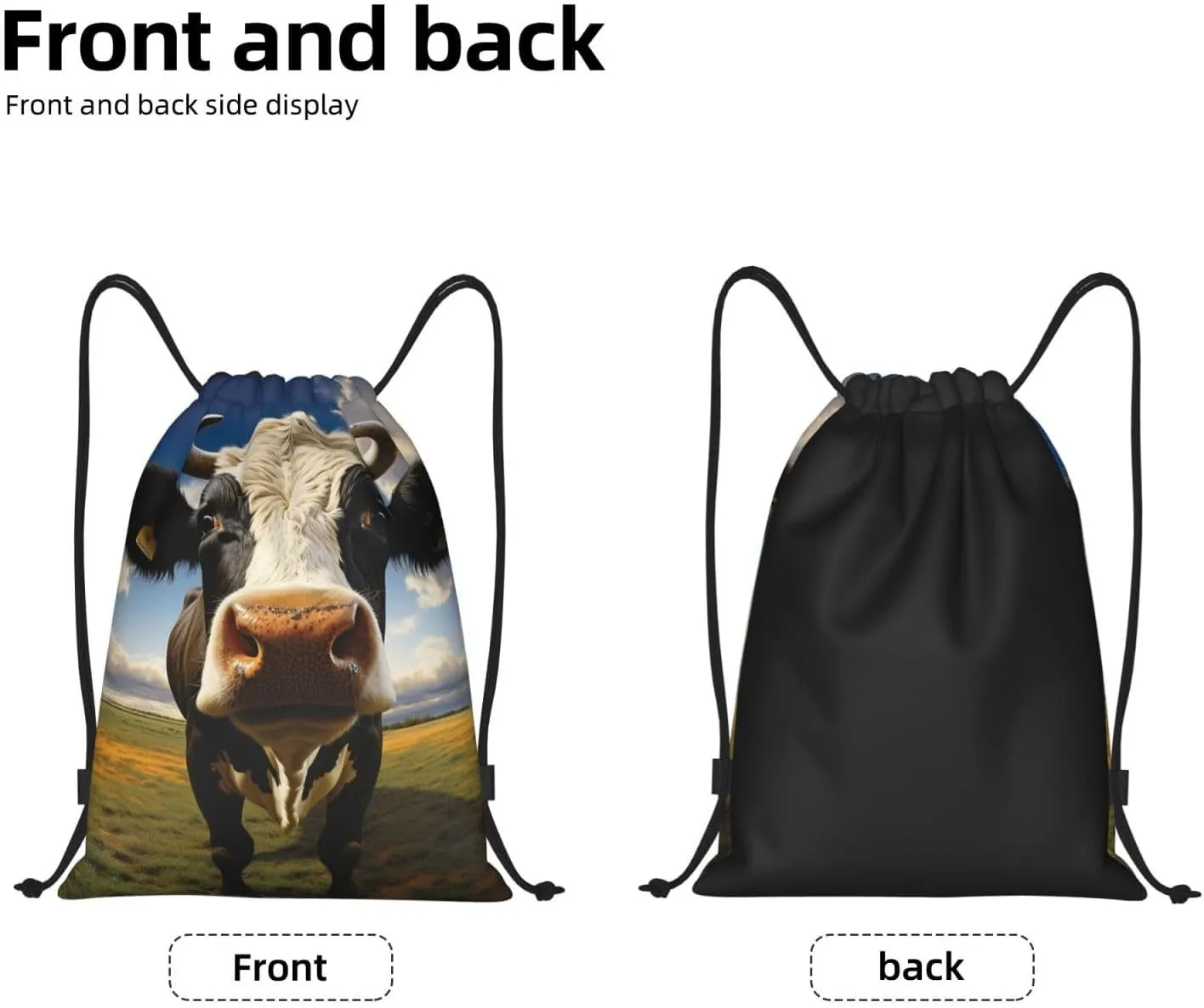 Prairie Cow Drawstring Backpack For Women Men Waterproof Drawstring Bag Cinch Bags Lightweight Gym Bags Medium