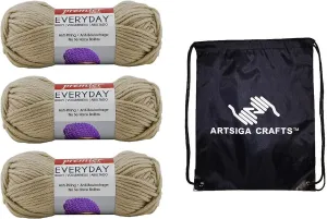 Premier Yarns Everyday Bulky Linen 1068-2 (3-Skeins - Same Dye Lot) Weight S Bulky #6 Acrylic Yarn for Crocheting and Knitting with Project Bag