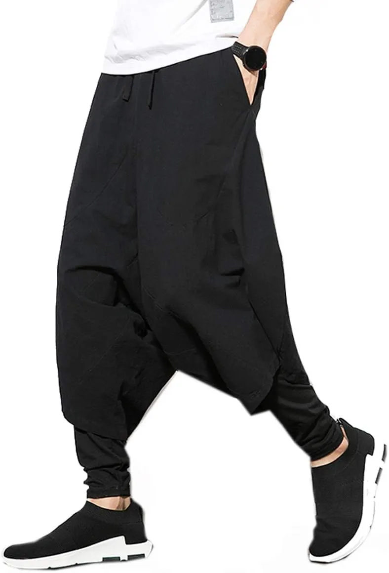 PRIJOUHE Men's Harem Pants, Baggy Wide Leg Hip Hop Pants, Cotton