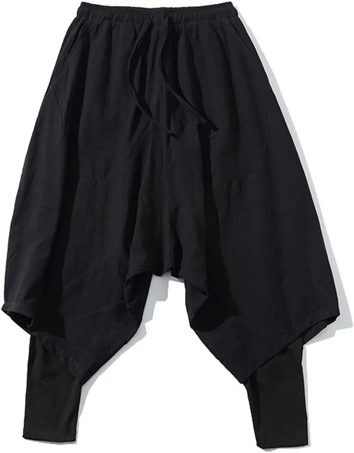 PRIJOUHE Men's Harem Pants, Baggy Wide Leg Hip Hop Pants, Cotton