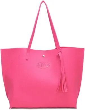 PuffCuff | 100% Hand-Crafted Faux Leather Shoulder Tote Bag | Button Clasp with Minimalist Design | Pink | 14" x 4.25" x 12"