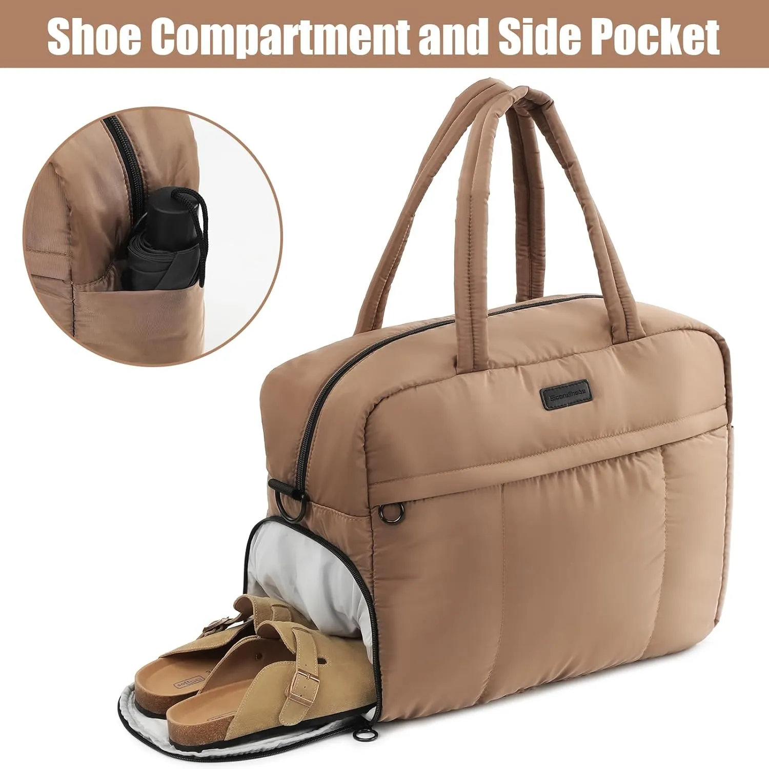 Puffy Duffle Bag, Waterproof Carry On Sport Gym Bags, Soft Travel Bag, Weekender Overnight Bag for Women