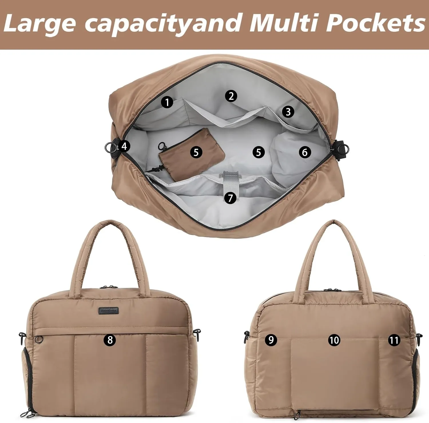 Puffy Duffle Bag, Waterproof Carry On Sport Gym Bags, Soft Travel Bag, Weekender Overnight Bag for Women