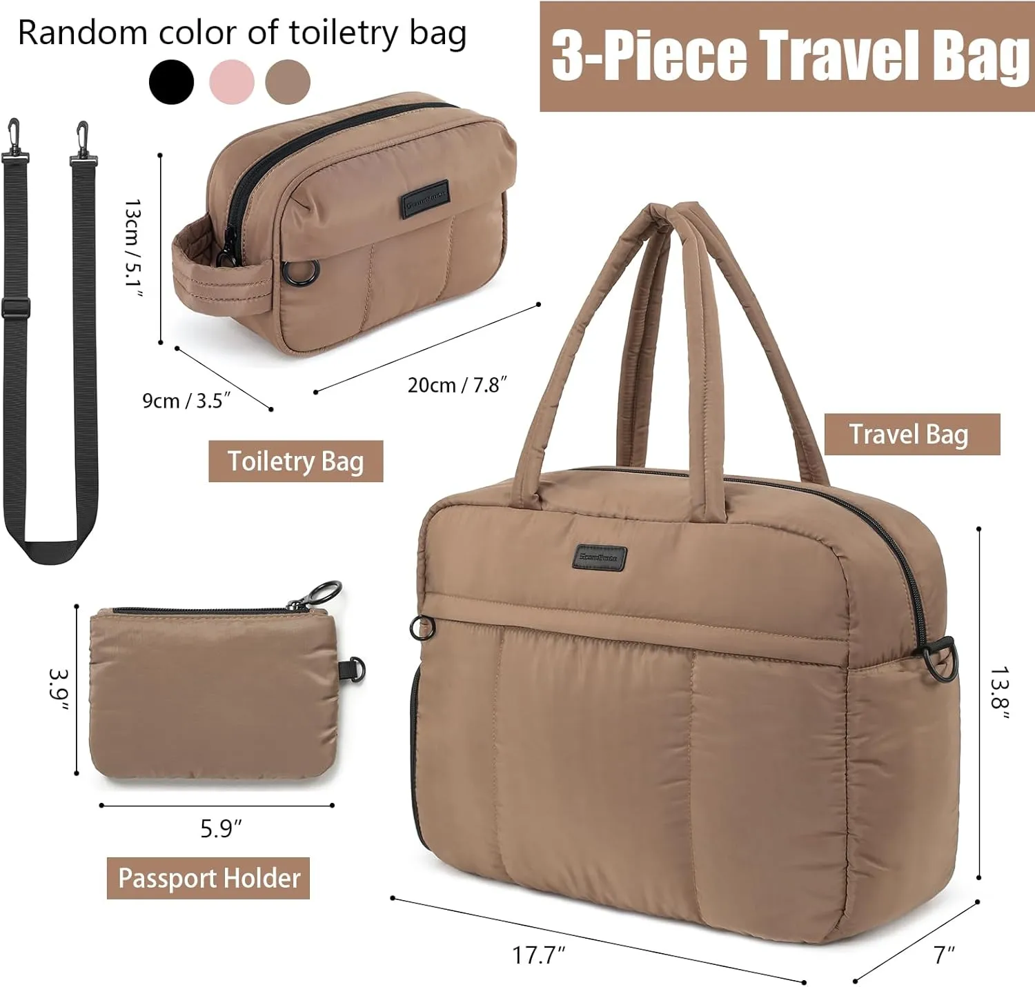 Puffy Duffle Bag, Waterproof Carry On Sport Gym Bags, Soft Travel Bag, Weekender Overnight Bag for Women