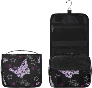Purple Butterfly Hanging Toiletry Bag, Spacious Travel Toiletry Bag for Women Men, Cosmetic Bags for Women, Travel Makeup Bag Suitable for Business, Camping, and Fitness
