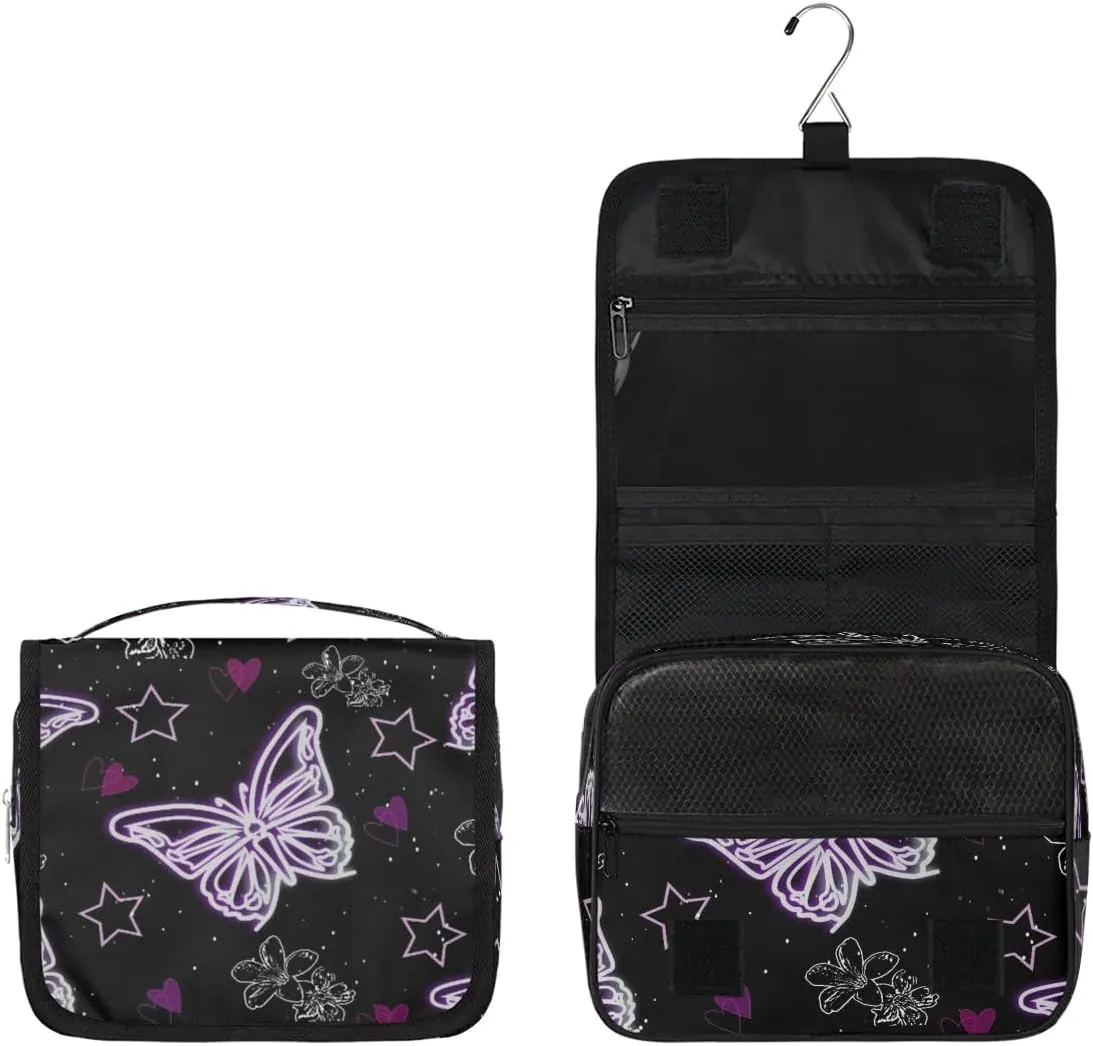 Purple Butterfly Hanging Toiletry Bag, Spacious Travel Toiletry Bag for Women Men, Cosmetic Bags for Women, Travel Makeup Bag Suitable for Business, Camping, and Fitness