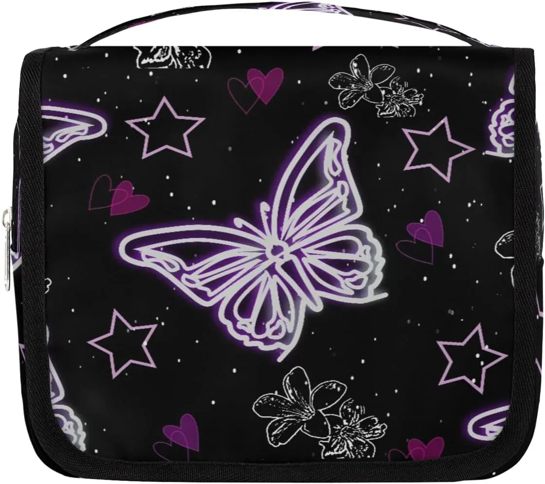 Purple Butterfly Hanging Toiletry Bag, Spacious Travel Toiletry Bag for Women Men, Cosmetic Bags for Women, Travel Makeup Bag Suitable for Business, Camping, and Fitness