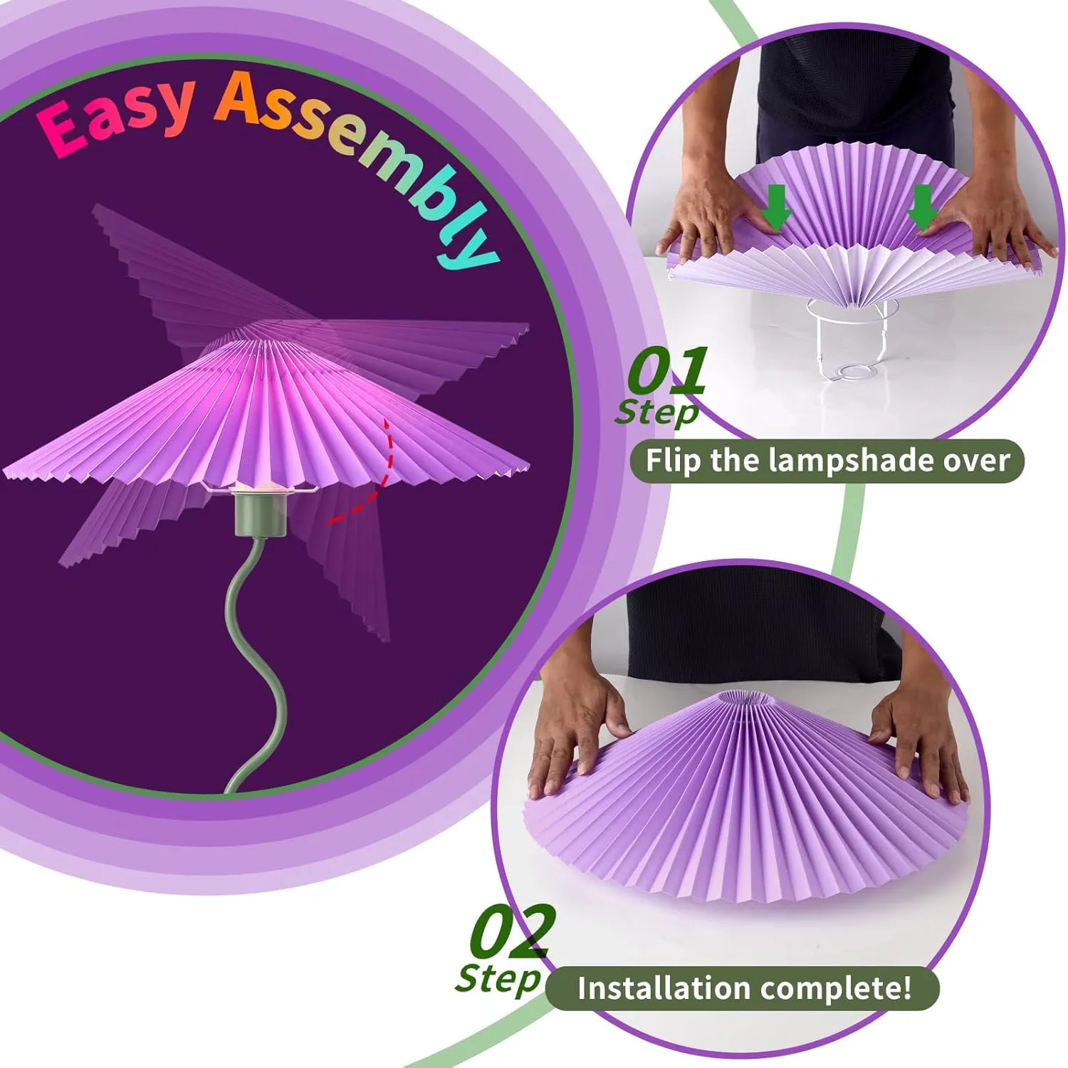 Purple Funky Table Lamp with Pleated Lamp Shape, Unique Table Lamp for Bedroom, Sage with Purple Table Lamp Bedside Lamps for Nightstand, Living Room (Purple)