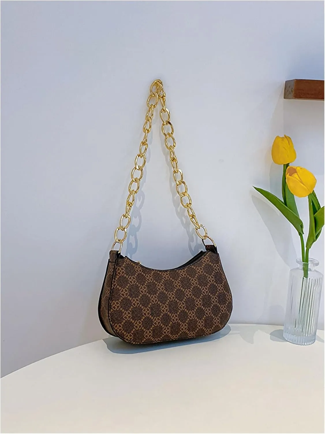 QWINEE Women's Y2K Leopard Print Shoulder Bag Chain Strap Zipper Underarm Purse Mini Handbags