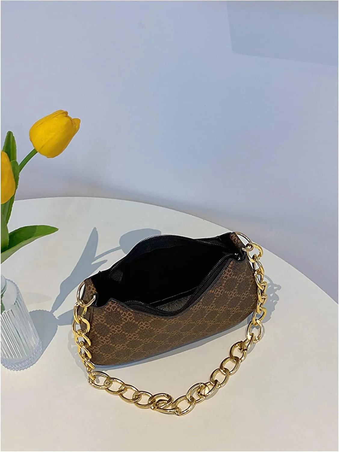 QWINEE Women's Y2K Leopard Print Shoulder Bag Chain Strap Zipper Underarm Purse Mini Handbags