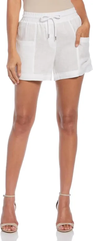 Rafaella Women's Seamed Linen Drawstring Short, White, Large