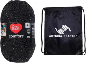 Red Heart Comfort Black Fleck E707D-5102 (1-Pack - Same Dye Lot) Worsted Medium #4 Acrylic Yarn for Crocheting and Knitting with Project Bag