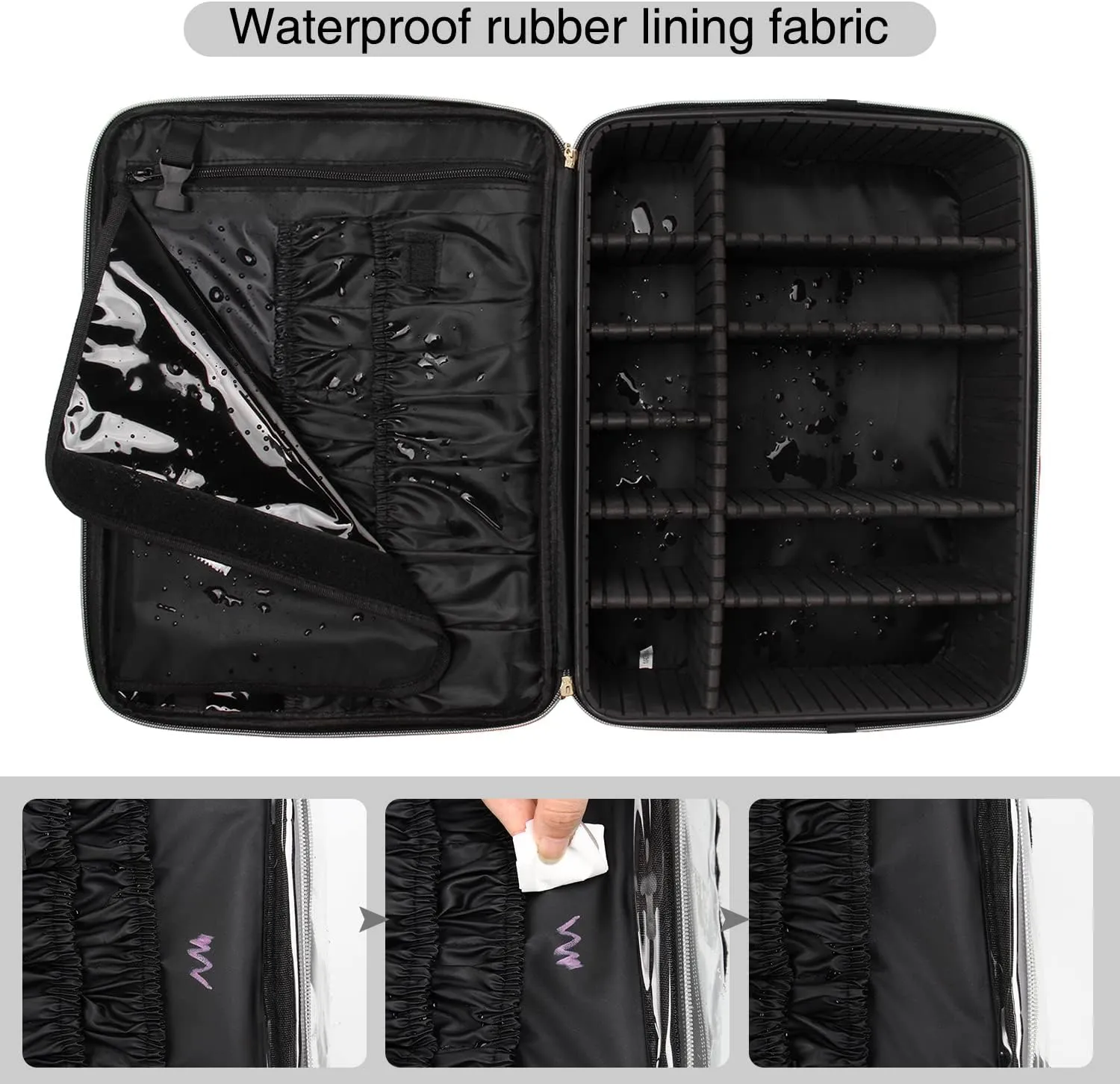 Relavel Extra Large Makeup Case and Makeup Brush Holder Bag, Professional Makeup Organizer, Large Capacity with Adjustable Dividers and Shoulder Strap (Black)