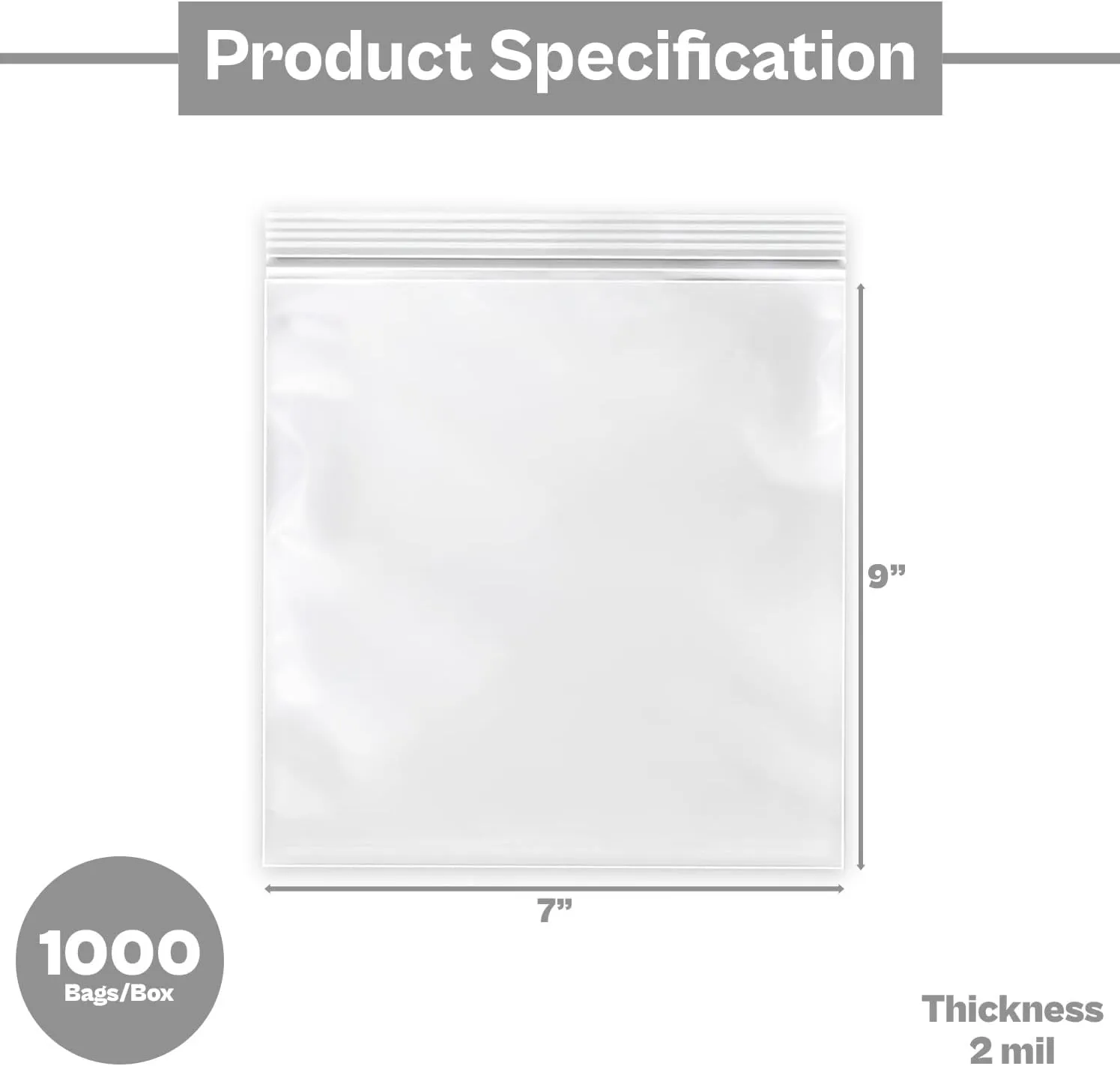 Resealable Poly Bags for Storage, 7 x 9 Inch, 1000 Pack, 2 Mil, Zipper Lock Closure, Reclosable Plastic Zip Bags, Plain