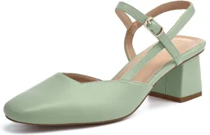 Rilista Women's Slingback Chunky Low Heels Closed Square Toe Heel Wedding Party Dress Pumps Shoes