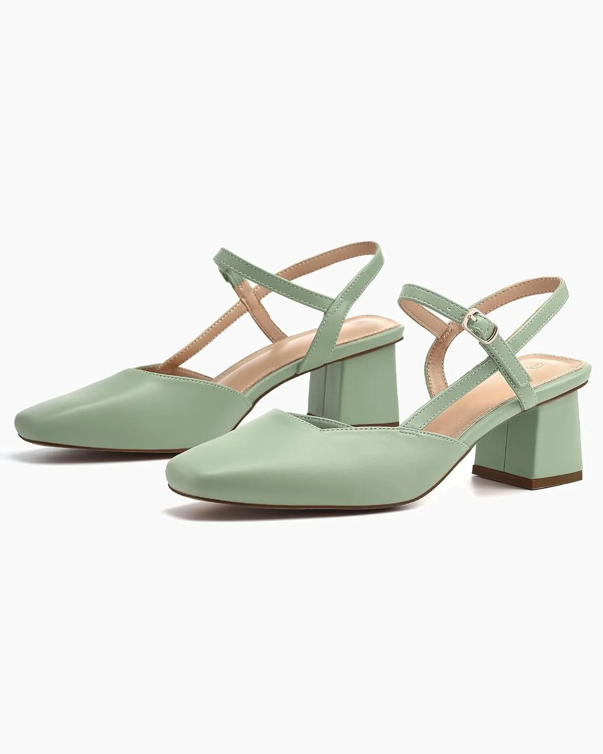 Rilista Women's Slingback Chunky Low Heels Closed Square Toe Heel Wedding Party Dress Pumps Shoes