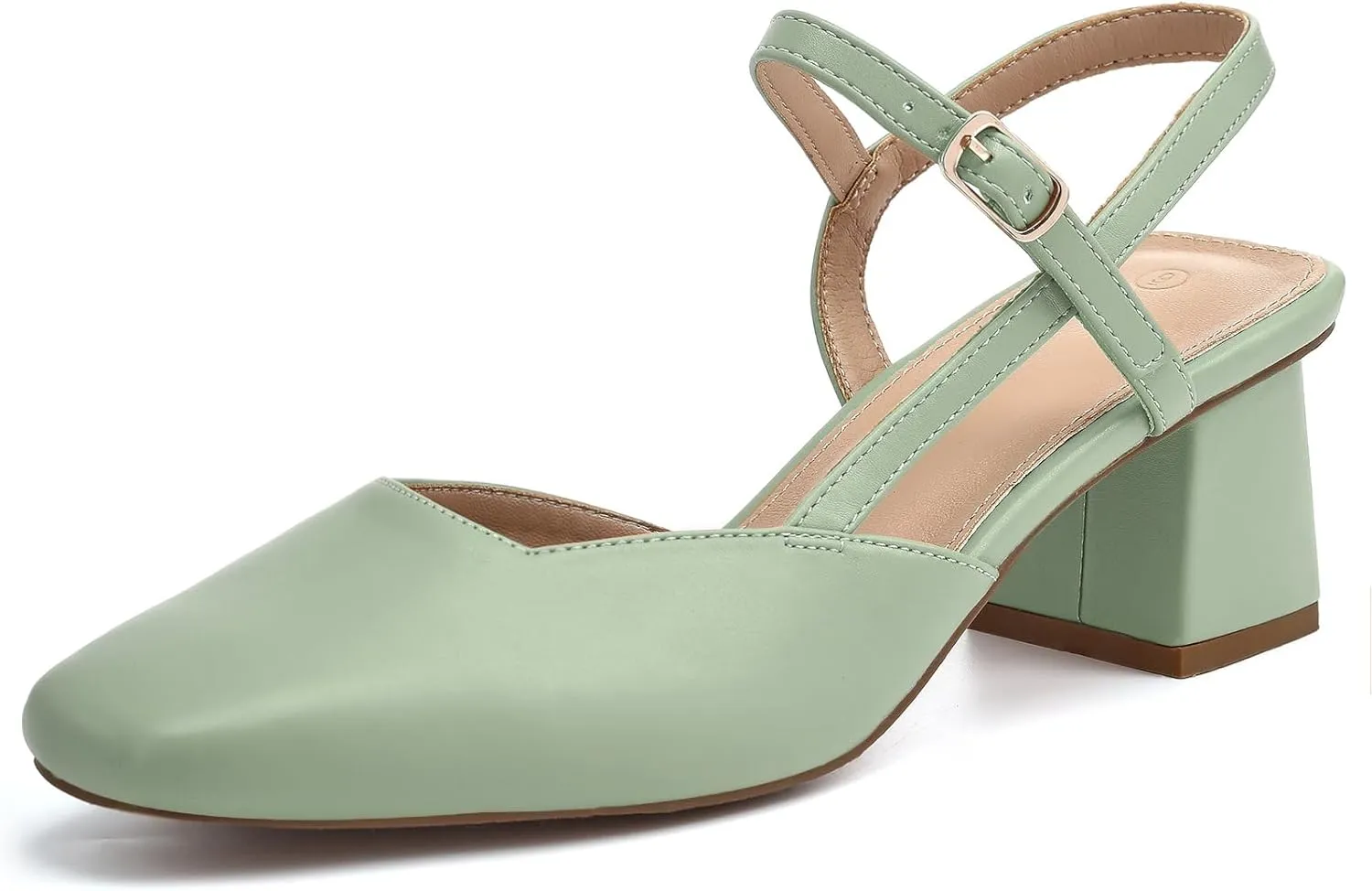Rilista Women's Slingback Chunky Low Heels Closed Square Toe Heel Wedding Party Dress Pumps Shoes