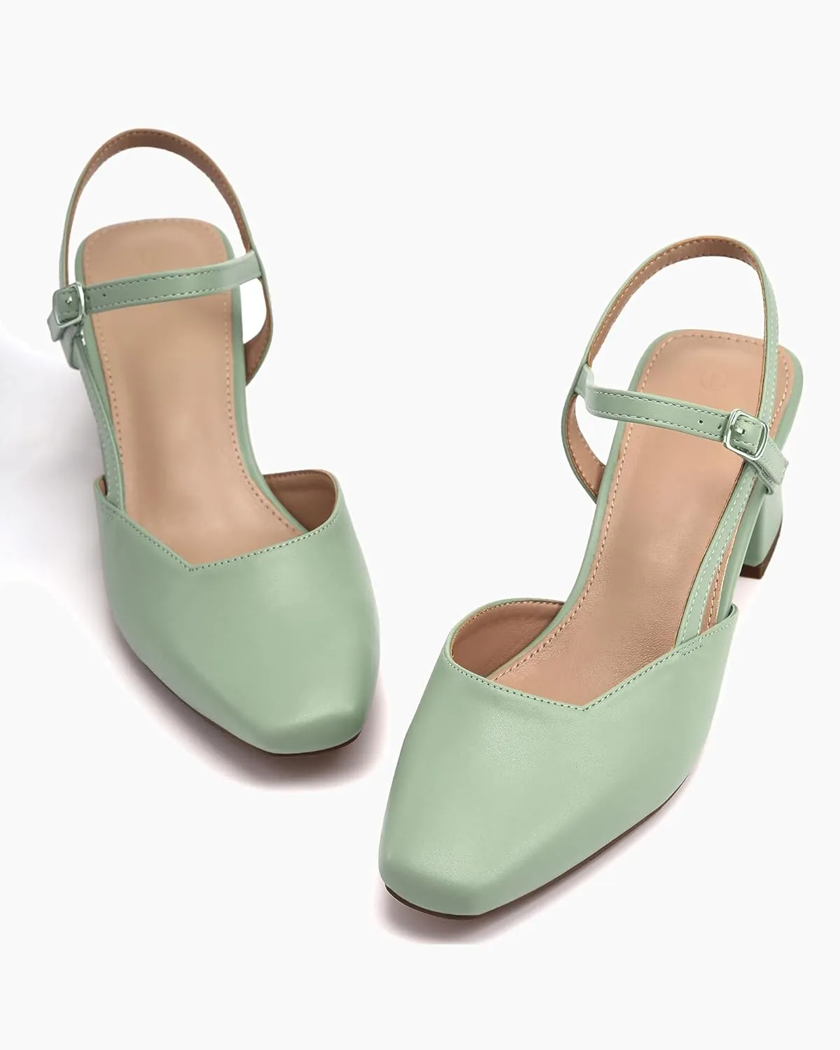 Rilista Women's Slingback Chunky Low Heels Closed Square Toe Heel Wedding Party Dress Pumps Shoes